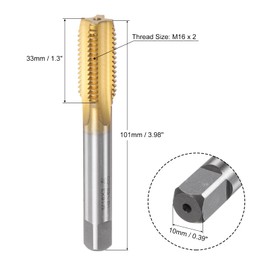 QUARKZMAN Straight Groove Taps, M16 x 2 Metric Left Hand Thread, Titanium Plated, M35 Cobalt High Speed Steel, Thread Cutting End for Machine Processing, Thread Repair