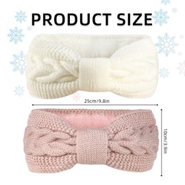 Pack of 2 Women's Winter Headbands, Knotted Knitted Headband, Women's Knitted Ear Warmers, Hair Band, Thick Headwrap Hair Bands, Girls Ear Warmers Headbands (White + Pink)