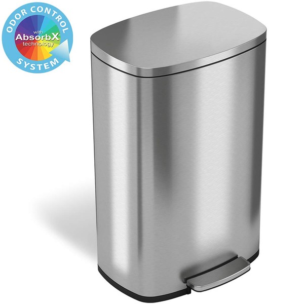 iTouchless SoftStep 13.2 Gallon Step Trash Can with Odor Filter