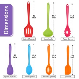 Silicone Kitchen Utensils, P&P CHEF 7-Pieces Cooking Utensils Spatula Set, Kitchen Tools for Nonstick Cookware Cooking Serving, Slotted Turner, Ladle, Spatula, Pasta Server, Spoon- Multicolor