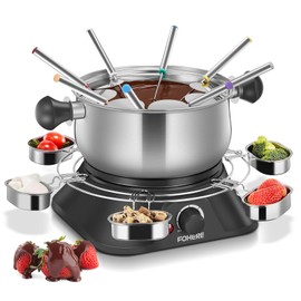 FOHERE 1500W Electric Fondue Set, 1.4QT Non-Stick Electric Fondue Pot with 8 pcs Forks, 6 pcs Cups and Anti-Scald Handle, PreciseTemperature Control for Cheese,Chocolate,Oil and Broth