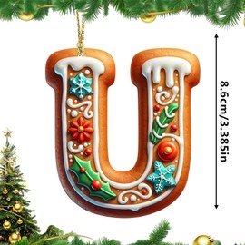 26 Gingerbread Alphabet Letter Ornaments, Christmas Letters Ornaments A to Z, Letters Decorative Hanging Xmas Alphabet Letters for Christmas Tree DIY Craft Ornament (V)