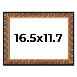 Poster Palooza A3 16.5x11.7 Frame Gold Ornate Baroque Solid Wood Picture Frame | 1.75 Inch Moulding Width | with UV Acrylic Plexiglass, Foam Board Backing & Hanging Hardware Included