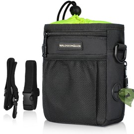 Dog Treat Pouch, Dog Walking Bag Treat Pouch for Dog Training with Multiple Pockets and Built-In Poop Waste Bags Dispenser, Adjustable Belt 3 Ways to Wear, Black