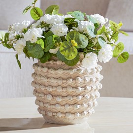 DN DECONATION Rustic Vase with Knots Design for Farmhouse Boho Home Decor, Decorative Cement Vase for Living Room, Coffee Table, Entryway, 6.6-Inch Table Centerpiece Flower Pot for Shelf, Mantel-Beige