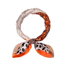 MEANBEAUTY 27.5" Square Silk Like Head Scarf for Women Satin Bandana Head Scarves Neck Scarfs for Hair Wrapping at Night(Orange pattern stitching)