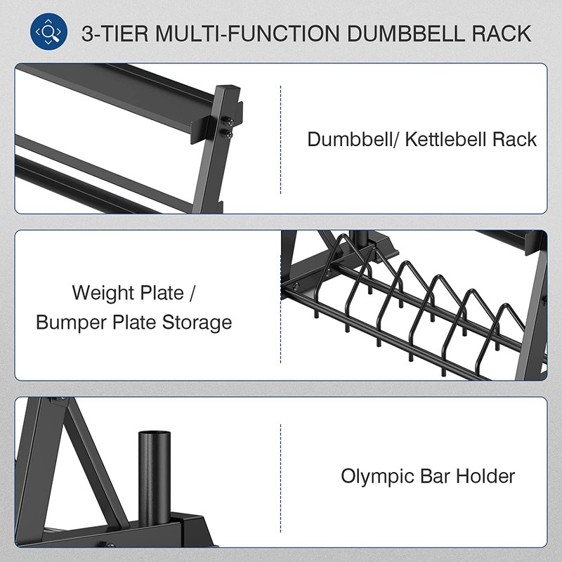 ULTRA FUEGO Dumbbell Rack 3-Tier Weight Plate Rack Storage Stand