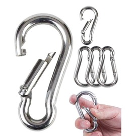 Pubiao 5 PCS Locking Carabiner Heavy Duty 304 Stainless Steel M6 Locking Carabiner Clip Gauge Steel Carabine Swivel Spring Clip for Outdoor Hiking Camping Fishing (Not for Climbing)