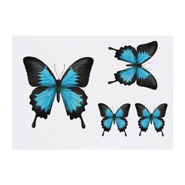 4 x 'Blue Ulysses Swallowtail Butterfly' Temporary Tattoos - Water Resistant, Skin-Safe, Non-Toxic Transfers, Mixed Sizes (TO00071814)
