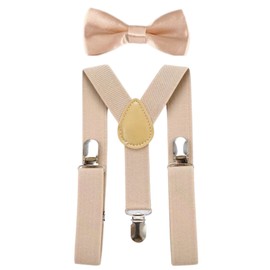 CHENGZI Kajeer Kids Suspenders Set Adjustable Elastic Suspenders with Bow Tie for Boys and Girls, beige