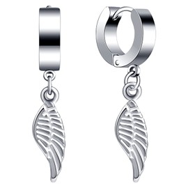 feilok Earrings for Men silver Wing feather Stud Earrings Mens Earrings Stainless Steel Earrings Set Jewelry Piercings for Men