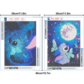 HORPKUN 2 Pack 5D Diamond Painting Kits, Full Drill Diamond Anime Picture Art Kits, DIY Kids Adults Crystal Art Kits for Home Wall Decor 40x30cm, Cartoon