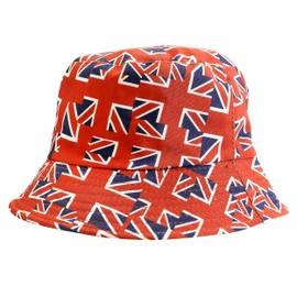 Union Jack Unisex Reversible Bucket Hat Kings Coronation British (Choose Design) (Mini Flag/Black)