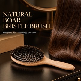 Boar Bristle Hair Brush for Detangling – Wood & Nylon Styling Brush for Curly and Straight Hair at Home or Salon