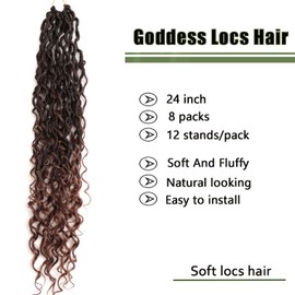 LMZIM 24 inch Goddess Locs Crochet Hair 8 Packs Boho Faux Locs With Curly End,Soft Locs Crochet Hair Bohemian Locs Pre Looped River Locs Crochet Hair for Black Women 1B/30