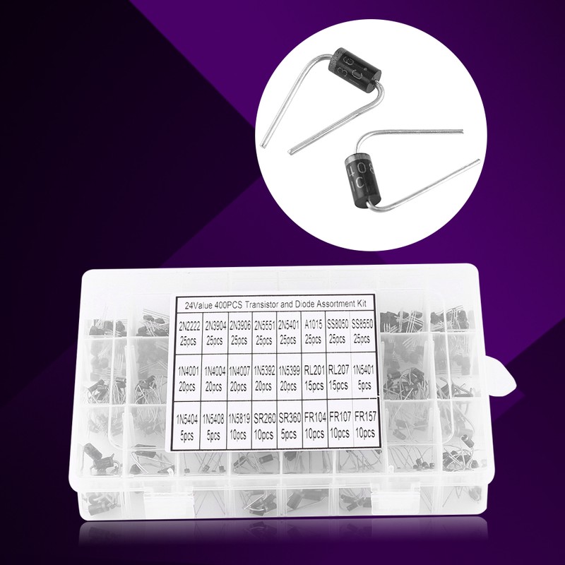 400pcs 24 Values Transistors and Rectifier Diodes Assortment Set With