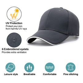Men Baseball Caps, 100% Cotton 6 Pannels Plain Solid Color Hat,Pre-Curved Visor with Sandwich. Adjustable Breathable Summer Sun Hat Sports Cap for Outdoor. (Dark Grey)