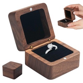 Ringbox Holz, Vintage Massive Walnuss Ring Box, 5,5x5,5x3,2 cm Massivholz Vorschlag Ring box, Quadratische retro Nussbaum ring Box, Samt Soft Interieur, Für Anträge, Verlobungen, Hochzeiten
