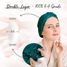 Wigi Gorro Seda Morera Coletero Regalo Mujer Dormir Ducha Cuidado Cabello Diseño Lazo Verde Oscuro