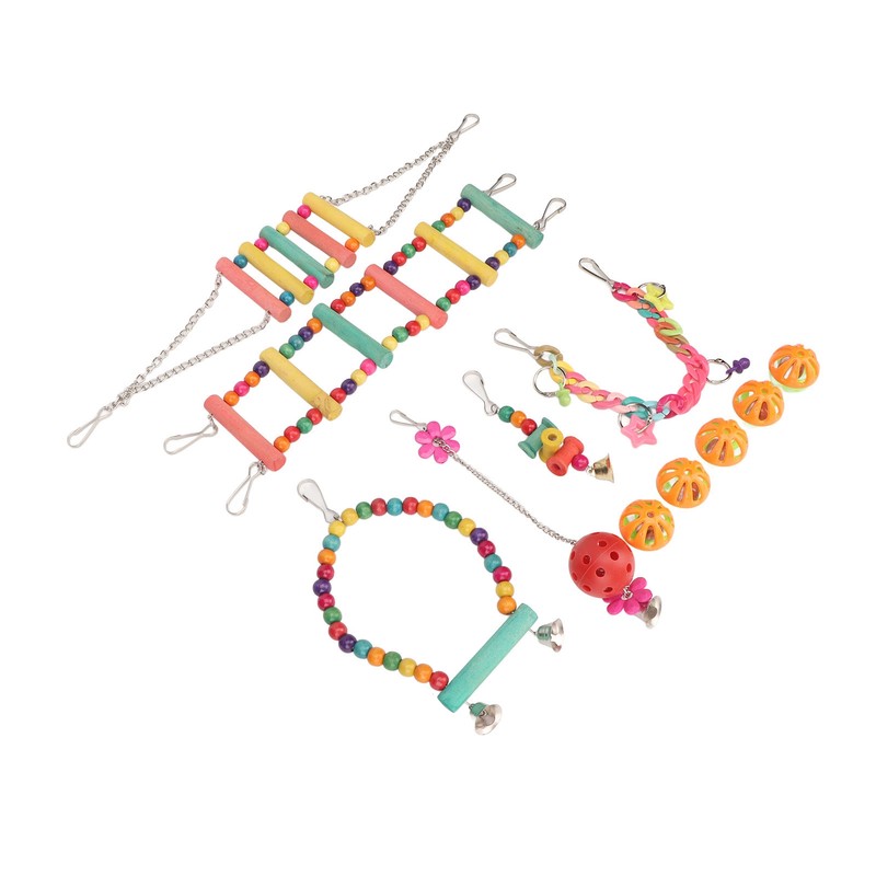 Bird Swing Hanging Toys Wooden Educational Colorful Parrot Swing Chewing