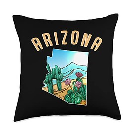 Road Trip USA Traveler Accessoires Cute Arizona Map Cactus United States Desert Art Throw Pillow, 18x18, Multicolor