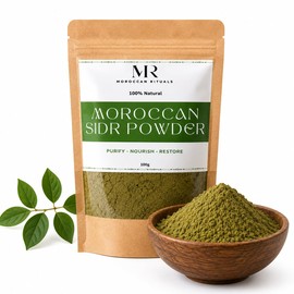 Moroccan Rituals Sidr Powder 100% Pure Moroccan Sidr Leaf Powder for Hair & Skin, Natural Hair Mask & Shampoo, Face & Body Mask, Hair Growth, Dandruff, Acne & Scalp Care - 100g
