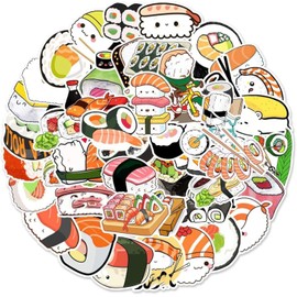 50 PCS Sushi Stickers Japanese Food Sushi Roll Rice Stickers Water Bottles Laptop Phone Motorcycle Computer Guitar Skateboard Vinyl Sticker Waterproof Aesthetic Trendy Decals for Teens Girls Adults