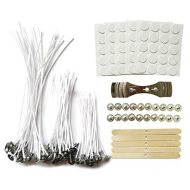 Blsmzlb 30Pcs Candle Wicks 4 Inch,40Pcs Candle Wicks 6Inch,30Pcs Candle Wicks 8 Inch,100pcs Candle Wick Stickers,Candle Wick Centering Device,20 Pcs Metal Sustainer Tabs,5pcs Candle Wick