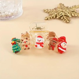 Christmas Hair Claw Clips Snowman Elk Santa Claus Christmas Design Hair Clips Cute Transparent Acrylic Claw Clips Xmas Tree Gingerbread Man Xmas Hair Barrettes for Thick Thin Hair Decorations
