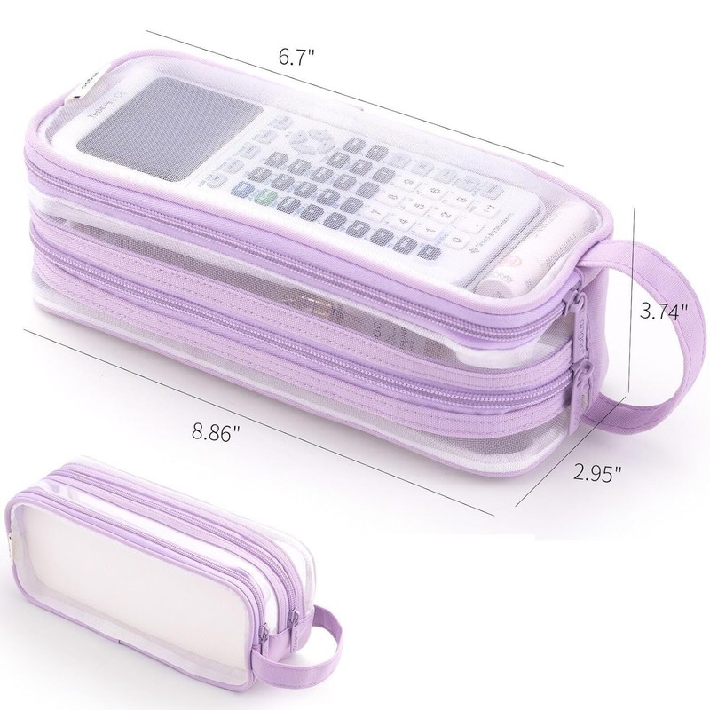 Large Clear Mesh Pencil Case Pouch, 2 Compartment Pen Bag