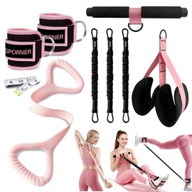 HIMESPORNER Multifunction Pedal Resistance Band with Handle and Ankle Straps, Figure 8 Resistance Band, Exercise Equipment for Waist, Arm, Core/ABS, Leg, Physical Therapy, Yoga, Pilates