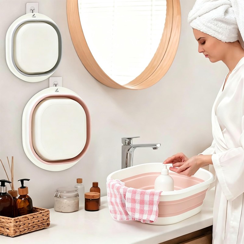 chongning Collapsible Washing Up Bowl, Portable Wash Basin, Pink Small