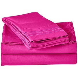 CELINE LINEN 1800 Series Hotel Quality Super Soft Wrinkle Resistant & Fade Resistant Beautiful Design on Pillowcases 4-Piece Sheet Set, Deep Pocket Up to 16inch, Queen Pink