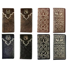 #1 Royal West Longhorn, Horse, Horseshoe Men Western Wallets Bifold Check Book Style - Chick brown