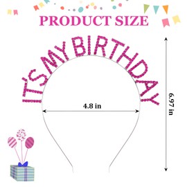 Norbiariz Hot Pink Birthday Tiara With Crystal Decorations Happy Birthday Tiara Party Supplies Gold Sparkly Hair Styling Accessories Prom Headbands Crown Gifts For Kids Girls Teens