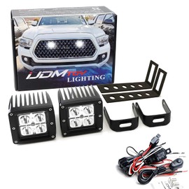 iJDMTOY Hidden Behind Grille LED Pod Light Kit Compatible with 2016-2023 Toyota Tacoma, Includes (2) 20W High Power LED Cubes, Behind Hood/Grill Mounting Brackets & On/Off Switch Wiring Kit