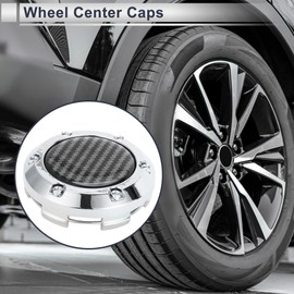 RATCHROLL 4 Pc Universal Wheel Center Caps Hub Caps Rim Center Caps OD: 66mm / 2.60" Silver Tone Plastic for Ford with Black Carbon Fiber Pattern Sticker