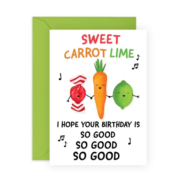 Birthday Cards For Men - Women Birthday Card Funny - 'Sweet Carrot Lime' - Wife Birthday Card - Husband Birthday Card - For Him Her Female Male - Comes With Fun Stickers - By Central 23