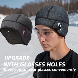 Unbranded Winter Windproof Warmer Cycling Cap Helmet Liner Skull Beanie with Glasses Holes
