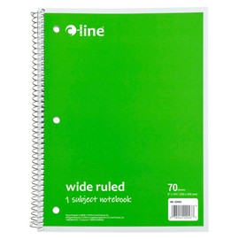 C-Line 1 Subject Notebook, 8 x 10-1/2 Inches, Wide Ruled, Green, 70 Sheets