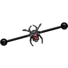 Body Candy Womens 14G Black PVD Steel Helix Cartilage Earring Red Widow Spider Industrial Barbell 1 1/2"