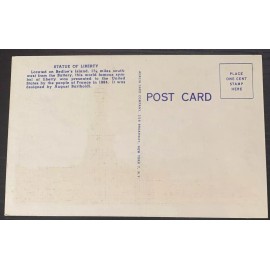 Acacia Card company THE STATUE OF LIBERTY AT SUNRISE NEW YORK CITY COLORED LINEN POSTCARD UNUSED EX