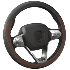 HOTOR Car Steering Wheel Cover - Universal Car Accessory for Diverse Cars, Durable Leather Cover with Anti-Slip Lining, for Steering Wheel with a Diameter of 14.5"-15", Brown