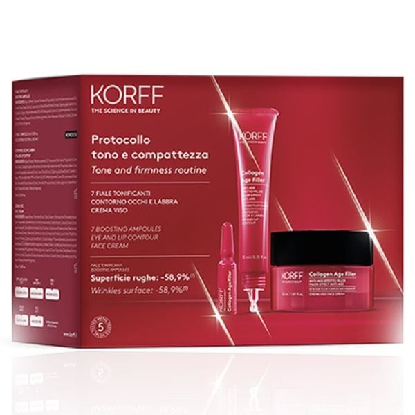 Korff Promo Collagen Age Filler Face cream 50 ml + Anti-Age Eye & Lip Contour 15 ml + Boosting Ampoules 7 x 1 ml