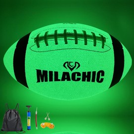 Glow in The Dark Football Size 9 & Youth Size 6, Luminous Glowing Football Super Grip Composite Leather Football Balls with Pump and Ball Carry Bag - Size: Size 9