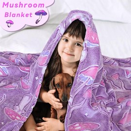 Cute Mushroom Blanket Glow in The Dark Mushroom Plush Blanket Throw Soft Purple Mushroom Blankets for  Adults Decor for Couch Sofa Bed - Colour: Blanket Mushroom, Size: 40"x50"