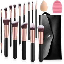 Salandens 16 Piezas Brochas de Maquillaje con Estuche, Kit de Brochas Sintéticas Prémium para Sombras de Ojos, Aplicador de Rubor y Maquillaje en Polvo, Oro Rosa y Negro