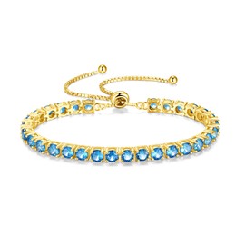 FANCIME December Birthstone Jewelry Blue Topaz Bracelet Gold Tennis Bracelet Bolo Adjustable Chain Fine Jewelry Anniversary Birthday Gifts for Women Mom Wife Her, 4mm Width