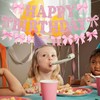 RICHHHA Glitter Pink Bow Happy Birthday Banner Pre-Strung Coquette Birthday