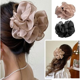 Black Hair Clip - Chiffon Claw Hair Bow Large Size Fabric Ribbon Flower Rose for Women Hair Accessories Clips and Barrettes